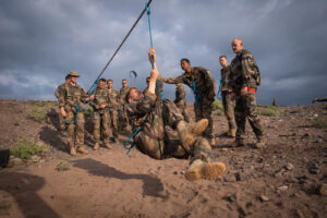 Djibouti, Djibouti, 2020-02-06. French military training into desert. Young officers learn how to survive and combat in 