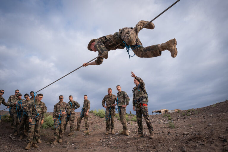 Djibouti, Djibouti, 2020-02-06. French military training into desert. Young officers learn how to survive and combat in 