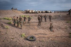 Djibouti, Djibouti, 2020-02-06. French military training into desert. Young officers learn how to survive and combat in 