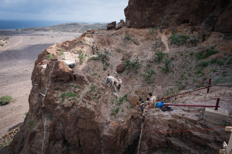 Djibouti, Djibouti, 2020-02-06. French military training into desert. Young officers learn how to survive and combat in 