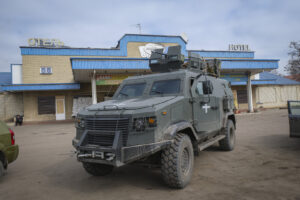 Ukraine, Druzhkivka, 2023-03-19. At few kilometers from the front line in Bakhmut, near hotel man. Photograph by Fred MA