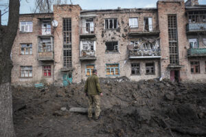 Ukraine, Tchassiv Yar, 2023-03-22. At few kilometers from the front line in Bakhmut, the city was almost destroy by the 