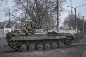 Ukraine, Tchassiv Yar, 2023-03-22. At few kilometers from the front line in Bakhmut, the city was almost destroy by the 