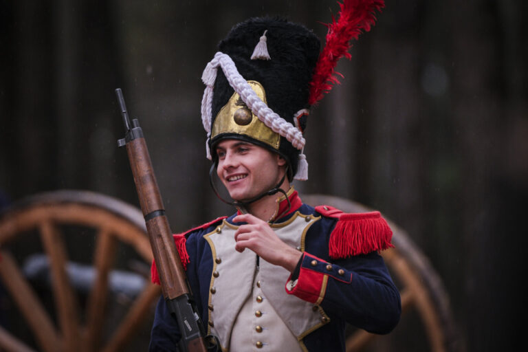 France, Guer, 2025-11-29. Officer cadets of the Saint-Cyr Coetquidan military academy re-enact the battle of Austerlitz 