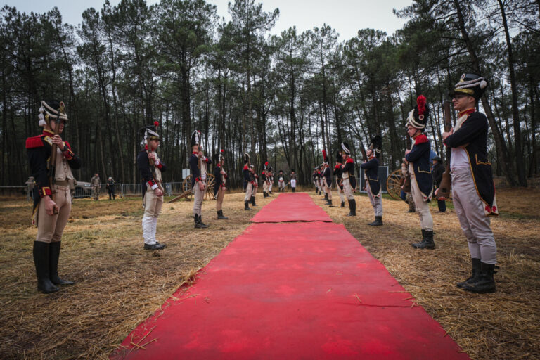 France, Guer, 2025-11-29. Officer cadets of the Saint-Cyr Coetquidan military academy re-enact the battle of Austerlitz 