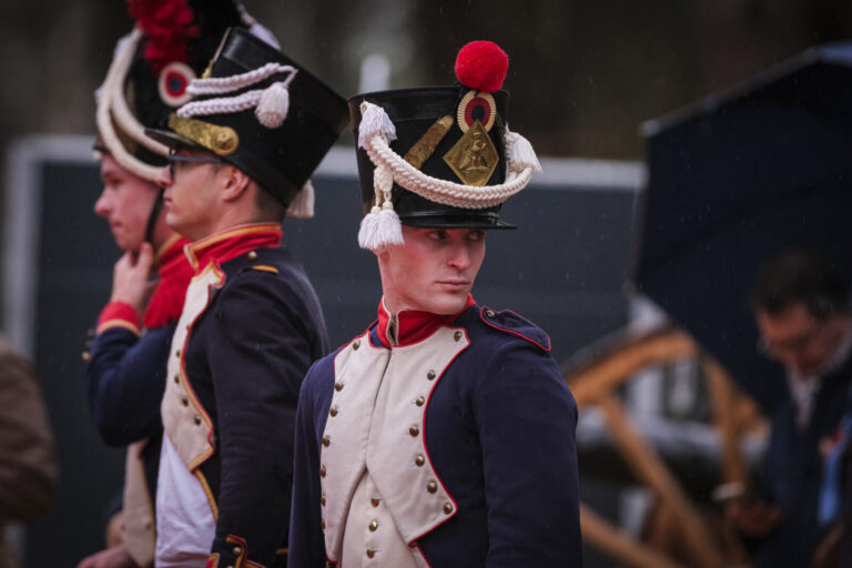 France, Guer, 2025-11-29. Officer cadets of the Saint-Cyr Coetquidan military academy re-enact the battle of Austerlitz 