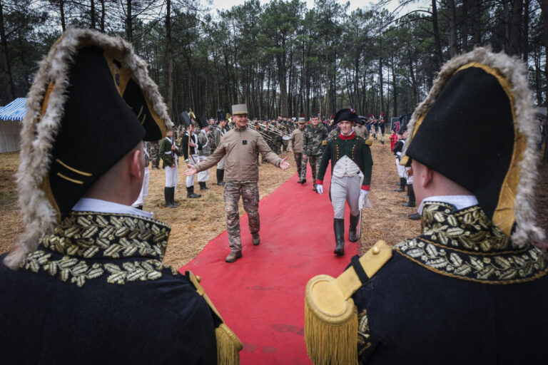 France, Guer, 2025-11-29. Officer cadets of the Saint-Cyr Coetquidan military academy re-enact the battle of Austerlitz 