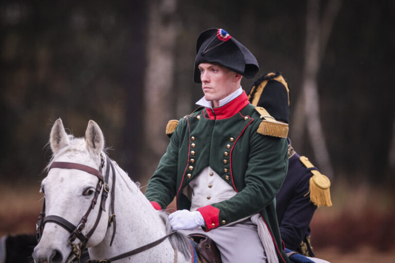 France, Guer, 2025-11-29. Officer cadets of the Saint-Cyr Coetquidan military academy re-enact the battle of Austerlitz 