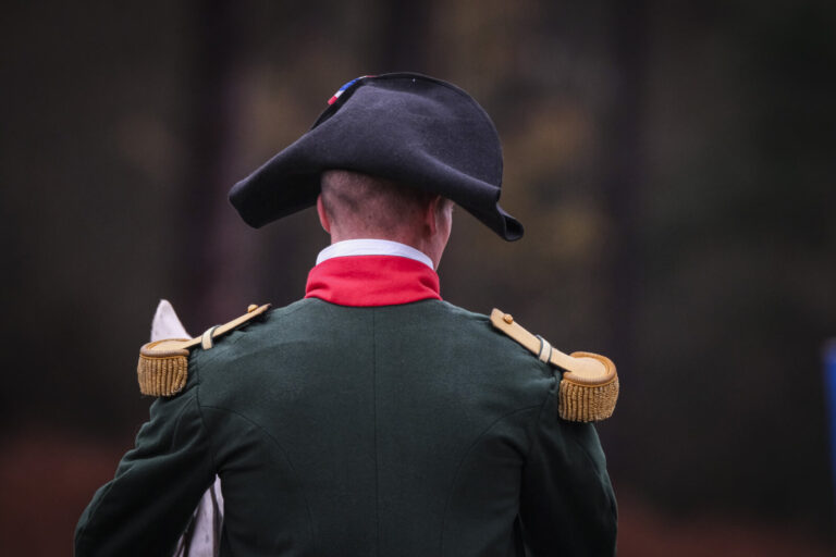 France, Guer, 2025-11-29. Officer cadets of the Saint-Cyr Coetquidan military academy re-enact the battle of Austerlitz 