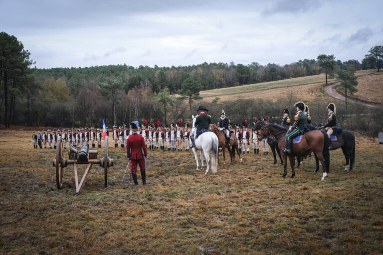 France, Guer, 2025-11-29. Officer cadets of the Saint-Cyr Coetquidan military academy re-enact the battle of Austerlitz 