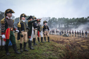 France, Guer, 2025-11-29. Officer cadets of the Saint-Cyr Coetquidan military academy re-enact the battle of Austerlitz 