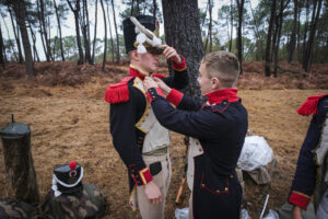 France, Guer, 2025-11-29. Officer cadets of the Saint-Cyr Coetquidan military academy re-enact the battle of Austerlitz 