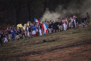 France, Guer, 2025-11-29. Officer cadets of the Saint-Cyr Coetquidan military academy re-enact the battle of Austerlitz 