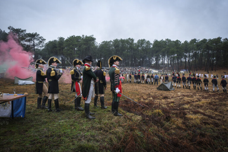 France, Guer, 2025-11-29. Officer cadets of the Saint-Cyr Coetquidan military academy re-enact the battle of Austerlitz 