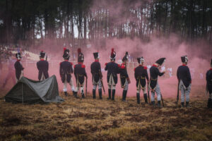 France, Guer, 2025-11-29. Officer cadets of the Saint-Cyr Coetquidan military academy re-enact the battle of Austerlitz