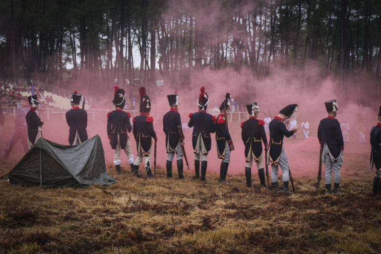 France, Guer, 2025-11-29. Officer cadets of the Saint-Cyr Coetquidan military academy re-enact the battle of Austerlitz 