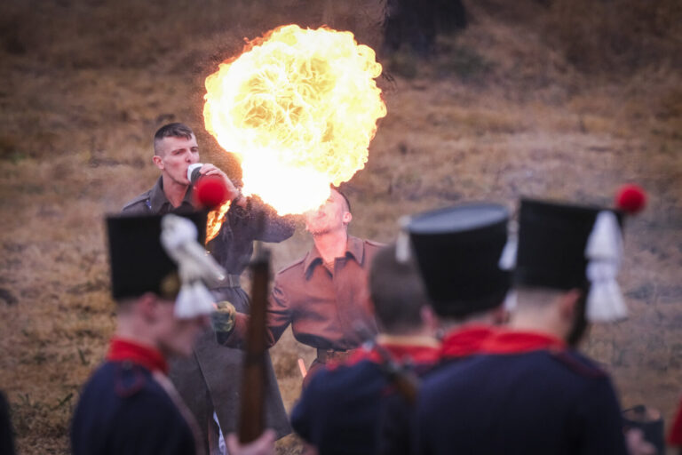 France, Guer, 2025-11-29. Officer cadets of the Saint-Cyr Coetquidan military academy re-enact the battle of Austerlitz 