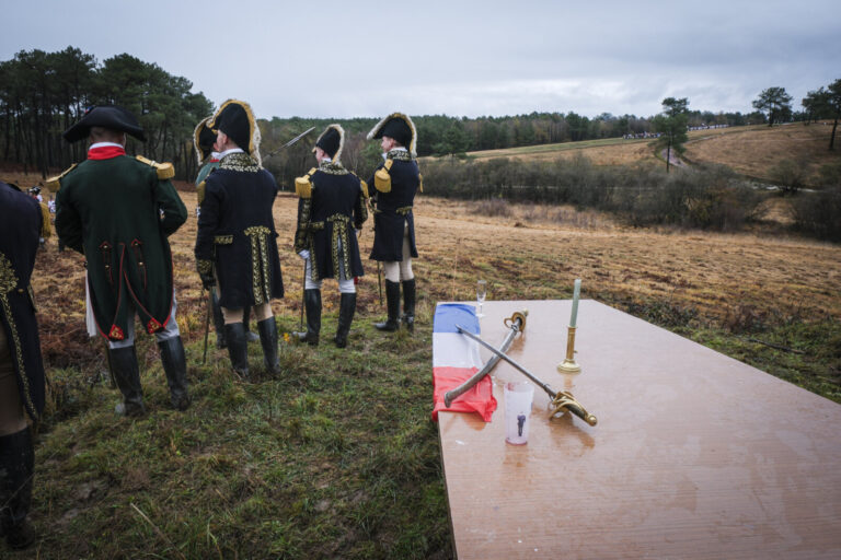 France, Guer, 2025-11-29. Officer cadets of the Saint-Cyr Coetquidan military academy re-enact the battle of Austerlitz 