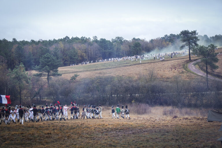 France, Guer, 2025-11-29. Officer cadets of the Saint-Cyr Coetquidan military academy re-enact the battle of Austerlitz 