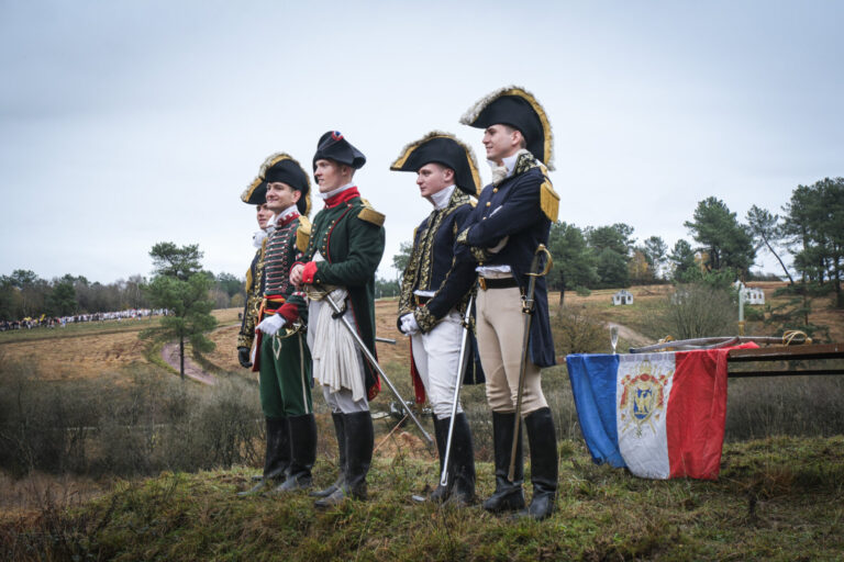 France, Guer, 2025-11-29. Officer cadets of the Saint-Cyr Coetquidan military academy re-enact the battle of Austerlitz 
