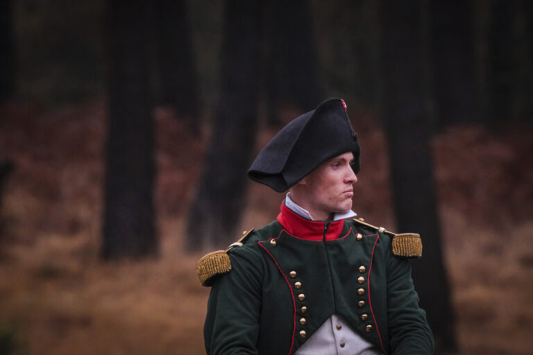 France, Guer, 2025-11-29. Officer cadets of the Saint-Cyr Coetquidan military academy re-enact the battle of Austerlitz 