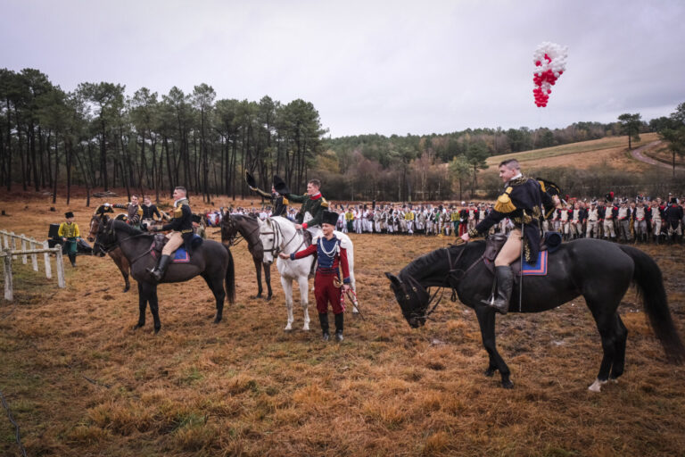 France, Guer, 2025-11-29. Officer cadets of the Saint-Cyr Coetquidan military academy re-enact the battle of Austerlitz 