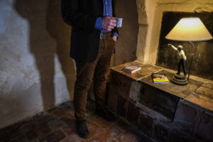 France, Cevennes, 2021-02-11. A former French intelligence service officer turned author and video maker, at home in the