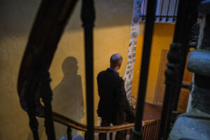 France, Cevennes, 2021-02-11. A former French intelligence service officer turned author and video maker, at home in the
