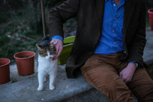 France, Cevennes, 2021-02-11. A former French intelligence service officer turned author and video maker, at home in the
