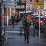 France, Toulouse, 2017-11-27. On operation Sentinelle, legionnaires of the 2nd Foreign Parachute Regiment patrol the str
