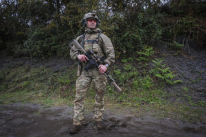 France, Bayonne, 2024-03-29. A former French special forces soldier turned instructor works through shooting positions a