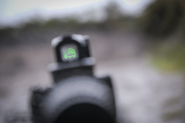 France, Bayonne, 2024-03-29. A former French special forces soldier turned instructor works through shooting positions a