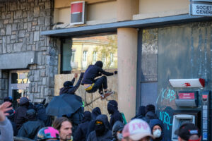 France, Toulouse, 2023-04-06. The demonstration against the pension reform of 6 April 2023 in Toulouse, from the union p