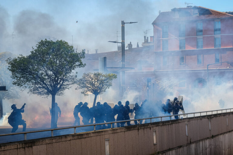 France, Toulouse, 2023-04-06. The demonstration against the pension reform of 6 April 2023 in Toulouse, from the union p