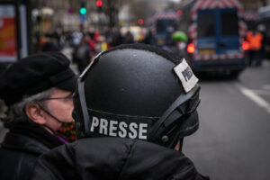 France, Paris, 2021-01-30. Journalists at work during the Paris demonstration of 30 January 2021 against the global secu