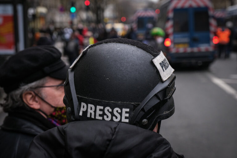 France, Paris, 2021-01-30. Journalists at work during the Paris demonstration of 30 January 2021 against the global secu