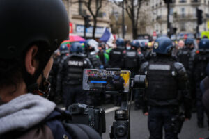 France, Paris, 2021-01-30. Journalists at work during the Paris demonstration of 30 January 2021 against the global secu