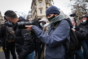 France, Paris, 2021-01-30. Journalists at work during the Paris demonstration of 30 January 2021 against the global secu
