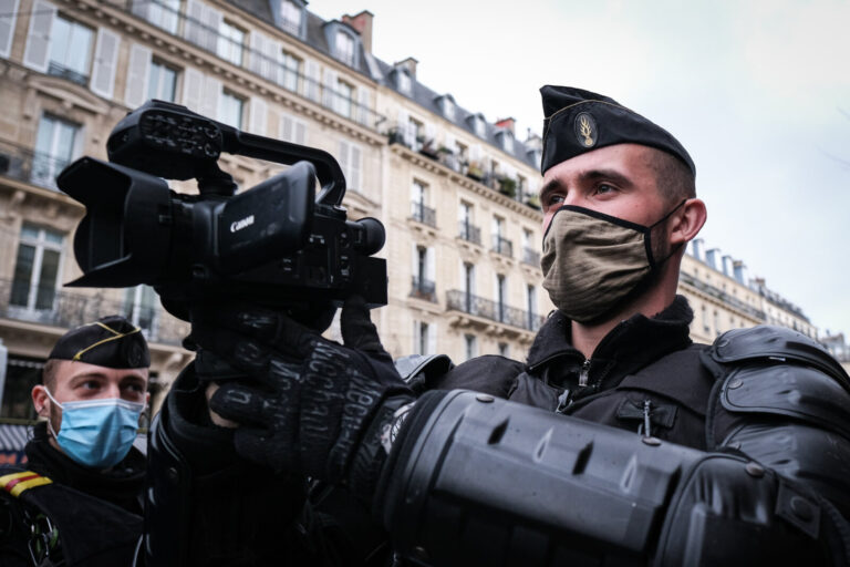 France, Paris, 2021-01-30. Journalists at work during the Paris demonstration of 30 January 2021 against the global secu