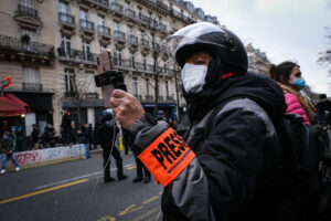 France, Paris, 2021-01-30. Journalists at work during the Paris demonstration of 30 January 2021 against the global secu