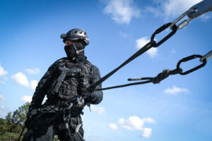France, Toulouse, 2021-07-09. Rope work training of the Toulouse branch of the RAID, the elite unit of the French nation