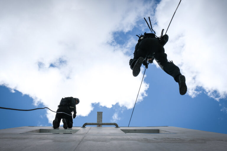 France, Toulouse, 2021-07-09. Rope work training of the Toulouse branch of the RAID, the elite unit of the French nation