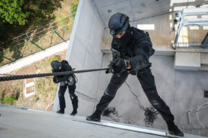 France, Toulouse, 2021-07-09. Rope work training of the Toulouse branch of the RAID, the elite unit of the French nation