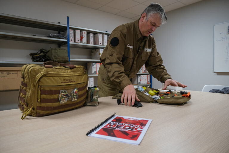 France, Auterive, 2021-03-03. A course in first aid in hostile environments run by Claude Brunet, a former serviceman tu