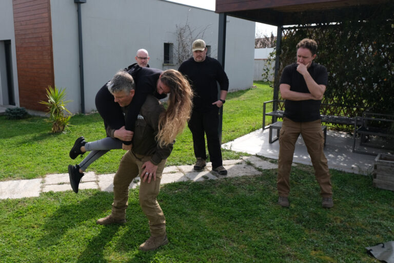 France, Auterive, 2021-03-04. A course in first aid in hostile environments run by Claude Brunet, a former serviceman tu