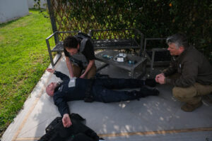 France, Auterive, 2021-03-04. A course in first aid in hostile environments run by Claude Brunet, a former serviceman tu