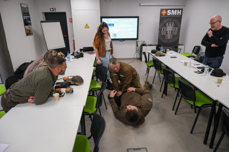 France, Auterive, 2021-03-03. A course in first aid in hostile environments run by Claude Brunet, a former serviceman tu