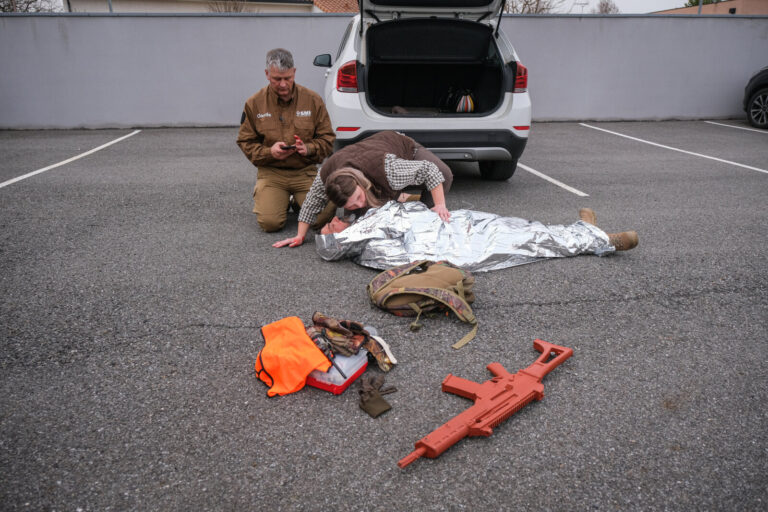 France, Auterive, 2021-03-03. A course in first aid in hostile environments run by Claude Brunet, a former serviceman tu