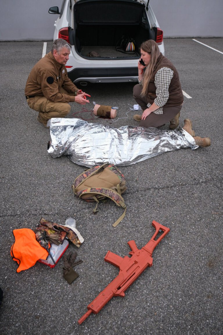 France, Auterive, 2021-03-03. A course in first aid in hostile environments run by Claude Brunet, a former serviceman tu