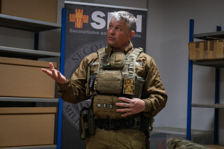 France, Auterive, 2021-03-03. A course in first aid in hostile environments run by Claude Brunet, a former serviceman tu